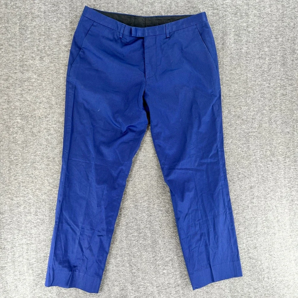 Hugo Boss Men Shark Royal Blue Slim Fit Cotton Stretch Dress Pants 34R Fit 36x28